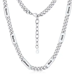【Add note or leave message for names】PROSTEEL Personalized Stainless Steel Cuban Link Chain Necklace for Men Women, 5mm/7mm/9mm Width Engraving 1-6 Names Steel/ Golden/Black Christmas New Year Customized Gift