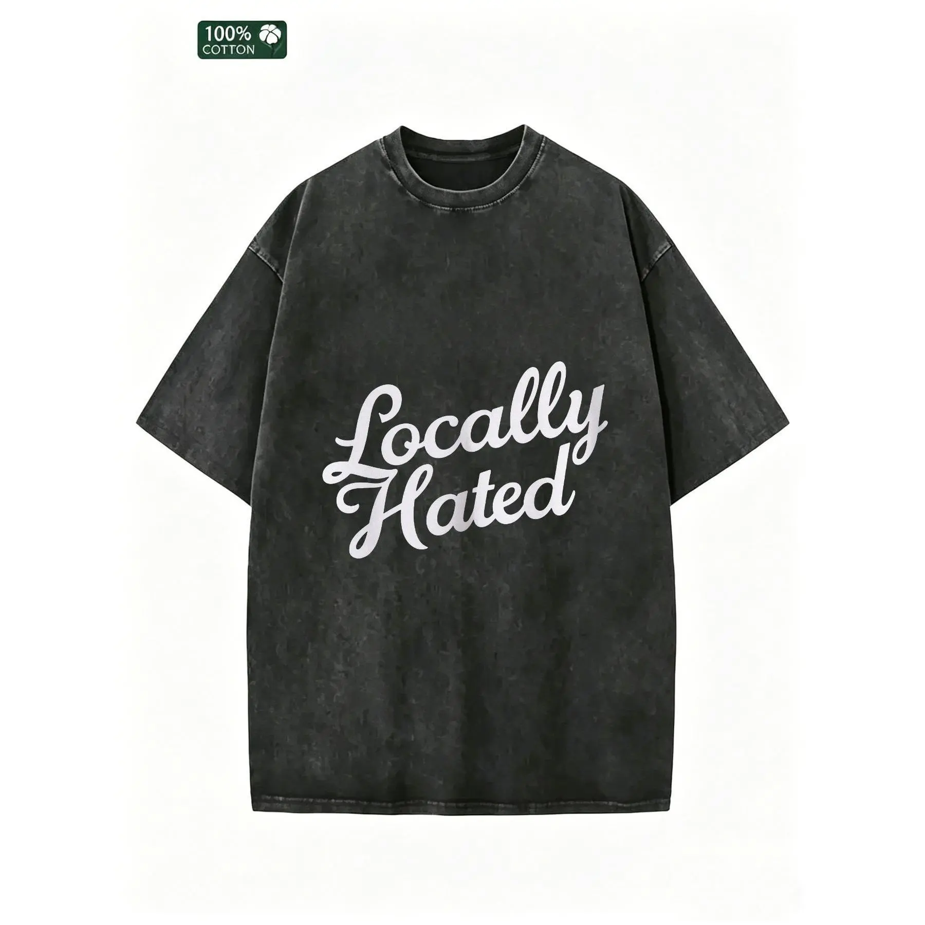 Locally Hated Oversized Acid Wash T-Shirt Men - 100% Vintage Faded Crew Neck Short Sleeve Tee, Relaxed Fit Streetwear, Fashion Casual Summer Breathable Top for Boys Men, Trendy Graphic Shirt Gift