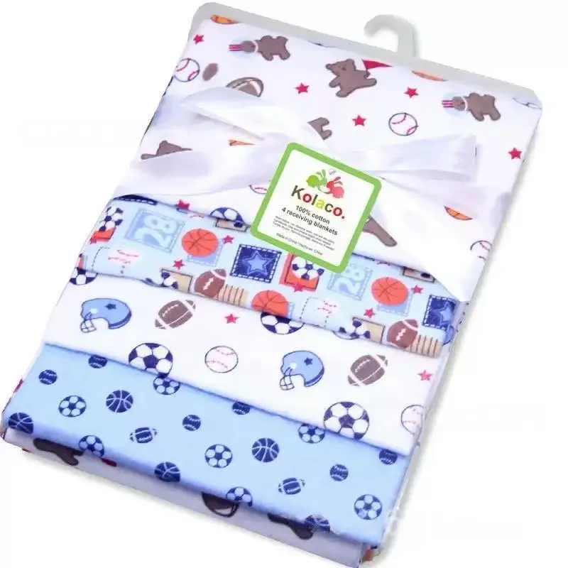 4-Pack Receiving Blanket Set, Unisex Muslin Swaddle for Boys Girls, Breathable Soft Cotton Material, Ideal for Newborns Infants