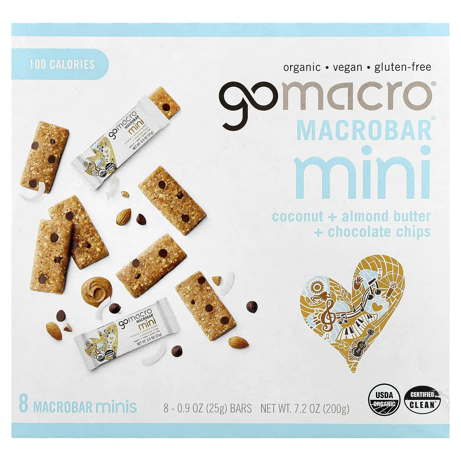 GoMacro MacroBar® Mini, Coconut + Almond Butter + Chocolate Chip, 8 Bars, 0.9 oz (25 g) Each