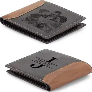 Personalized Wallet Men's Classic PU Leather Bi-Fold Custom Photo Wallet with Engraved Name & Photo Personalized Gift for Dad Husband Son BF Wallet