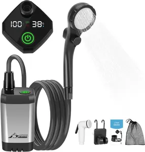 WADEO Portable Shower for Camping, Outdoor Electric Shower Rechargeable Pump with Intelligent Digital Display, Camping Shower Head Nozzle for Camping, Hiking, Traveling, Washing