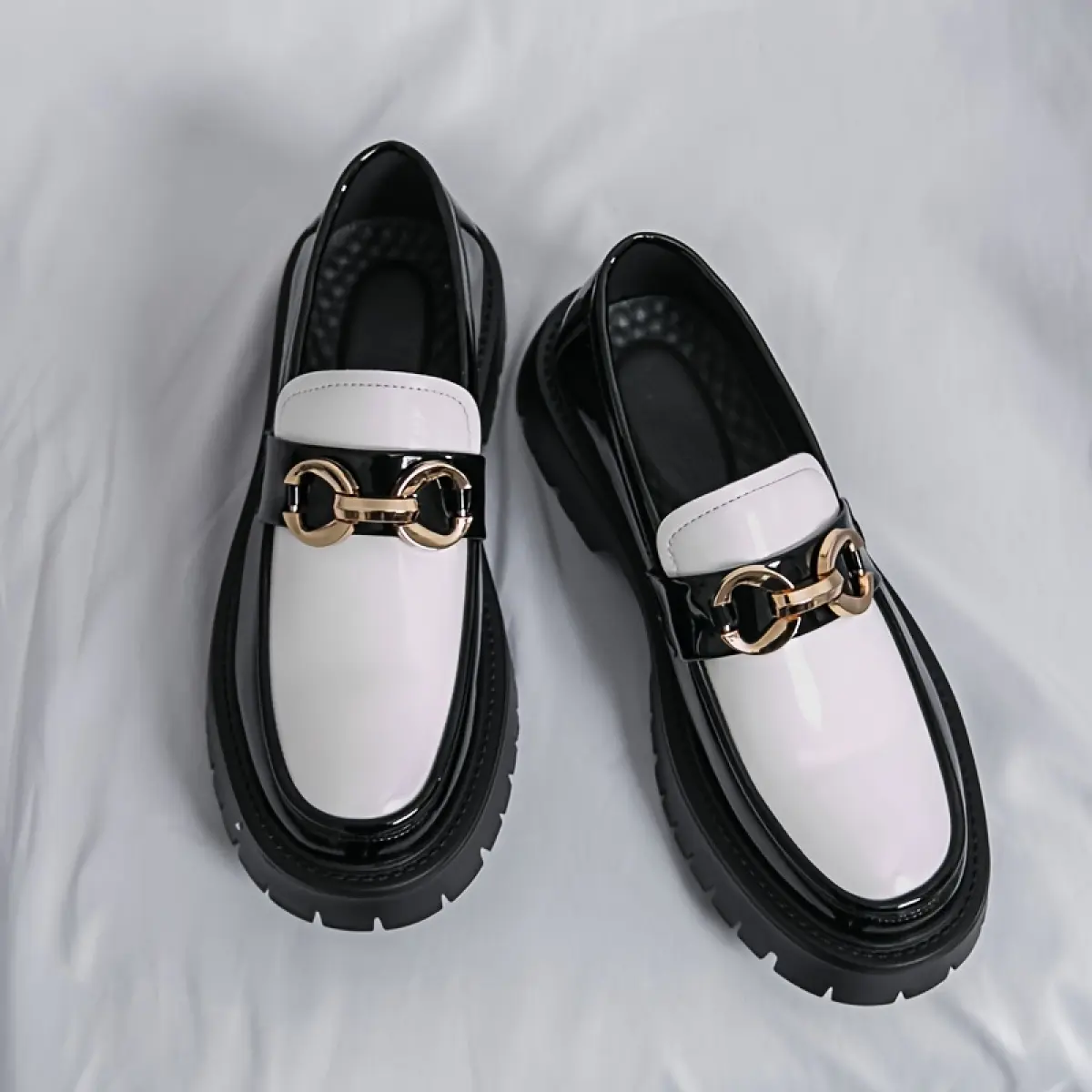 WOS Men's Shiny Leather Minimalist Round Toe Loafers - Rubber Sole, Breathable Slip-On Flat Driving Shoes for Enhanced Comfort, Business & Office Use