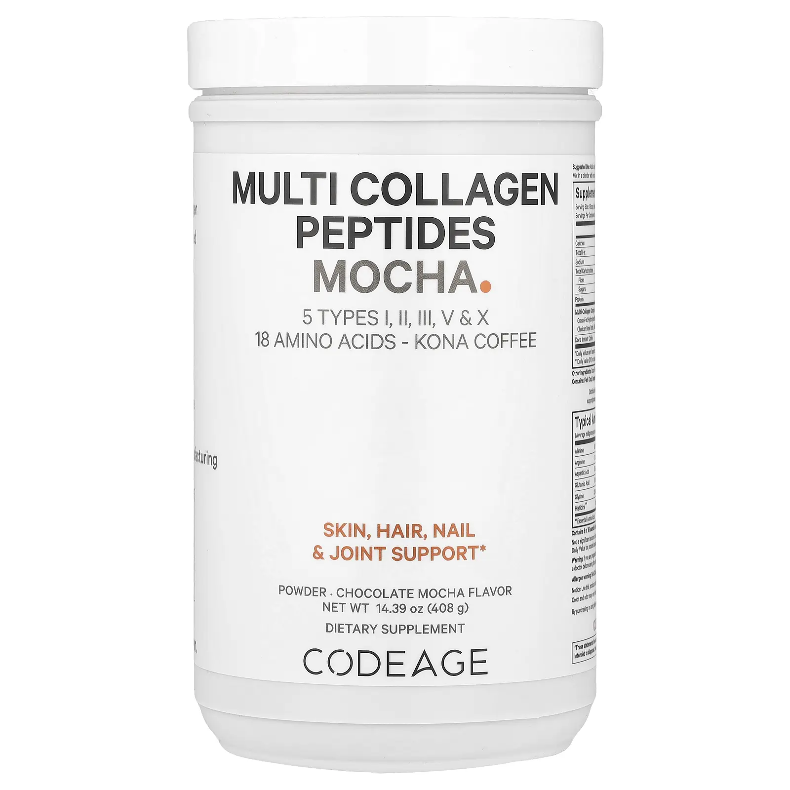 Codeage Multi Collagen Peptides Powder, Chocolate Mocha, 14.39 oz (408 g)