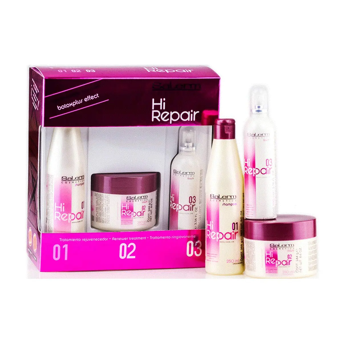 SALERM - Damaged Hair Repair Treatment - Hi Repair Pack with Shampoo 250 ml + Mask 250 ml + Finish 100 ml - Deep Hydration for Damaged Hair - Revitalizes and Rejuvenates - Immediate Effect