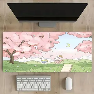 Cute Cartoon Rabbit Pattern Mouse Pad, Large Computer Keyboard Pad, Non-slip Rubber Mouse Pad, Office Table Accessories for Work Game Office Home, Girly Office Supplies
