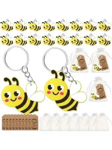 30 Cute Bee PVC Keychains Set, Car Bag Decorations, Gift Kit with Gift Bag and Thank You Card, Adorable Accessories