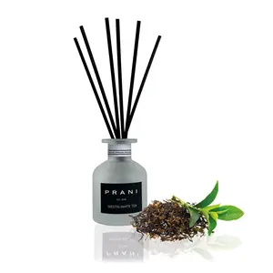 PRANI Westin White Tea Glass Reed Diffuser - 120ml Fragrance Oil with Light Scent, Soft Citrus, Delicate Flower, Green Tea Notes, 1 Month Long-Lasting Aroma for Living Room, Workspaces
