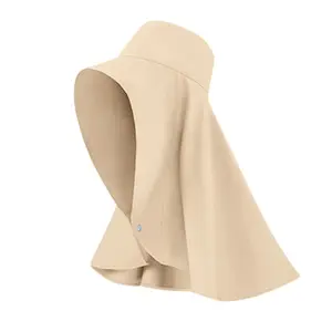 Ladies Sun Protection Solid Color Large Brim Neck Shawl Bucket Hat Mens Sunblock Hats Khaki