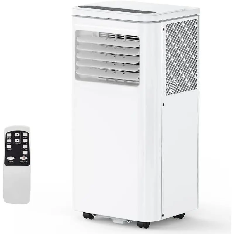 8000 BTU Portable Air Conditioner, 3-in-1 Cooling, Dehumidifier & Fan with Sleep Mode, Ultra-Quiet Operation for Spaces up to 350 Sq. Ft, Remote Control, Easy-Portability, White Home Room Aircon Appliance Household