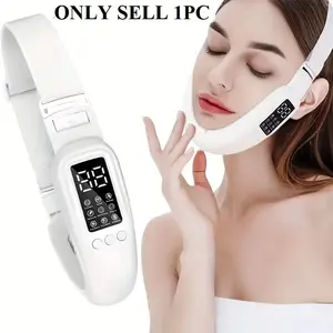 One EMS microcurrent facial vibration massager, Face lifting device, home-use V-shaped facial contouring massager, with 8 modes and high-frequency vibration function, with adjustable strap for tightening and shaping the skin