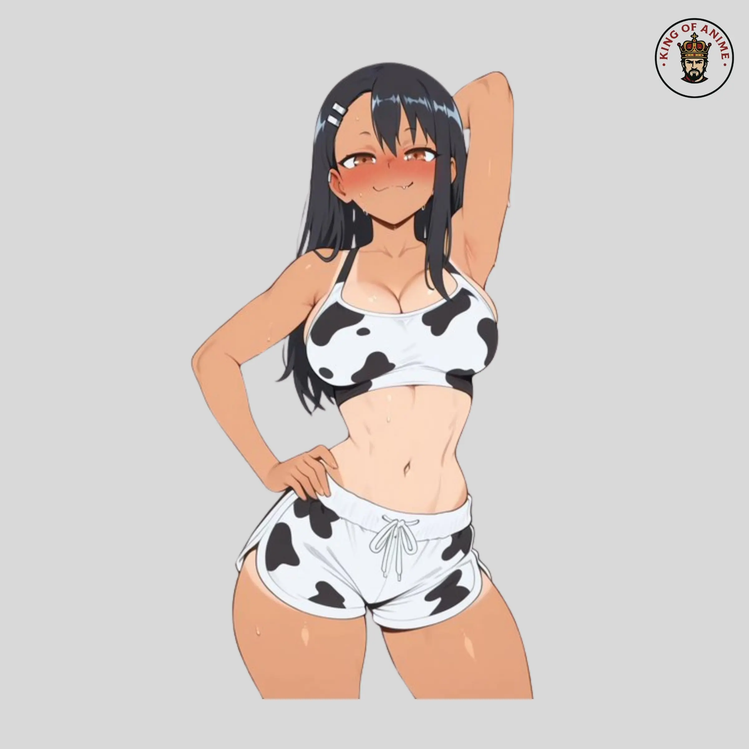 Tan Anime Cow Print Girl Sticker, Cute Dark Skin Waifu Decal Waterproof Laptop Car Bottle Gift