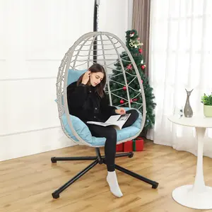 Indoor & Outdoor Rattan Egg Chair with Skin-Friendly Cushion - Nordic Style Home Leisure Seat for Living Room & Balcony