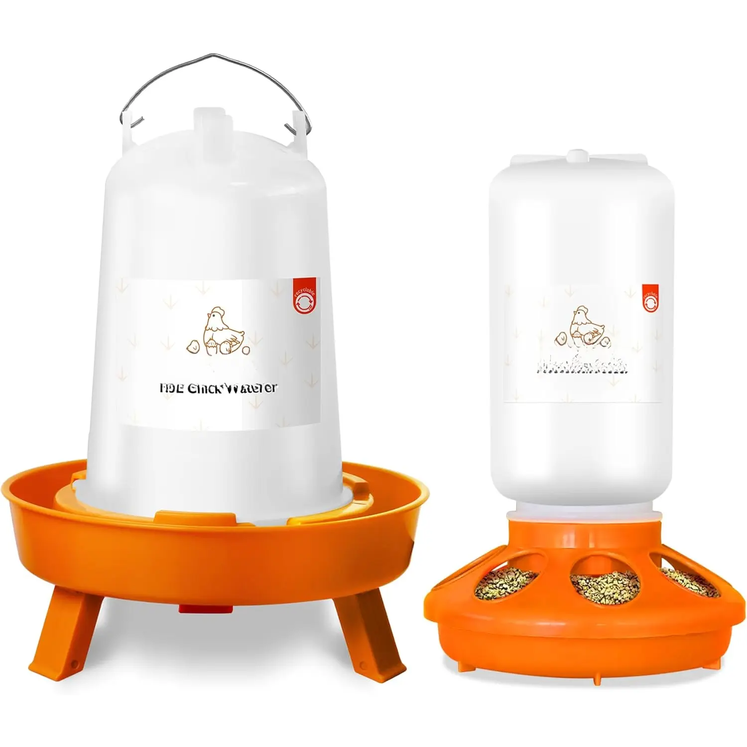 Chick Feeder and Waterer Kit Automatic Chicken Feeder and Waterer Set, 1L Chick Feeder and 1.5L Chick Waterer with 3 Heights Adjustable