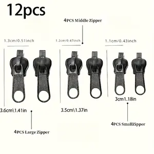 12-piece zipper repair kit – easy to install, suitable for luggage and clothing, portable and quick-release mechanism, black.