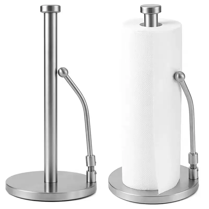 Stainless Steel Spring Paper Towel Holder, Bathroom Kitchen Countertop Stand-Up Napkin Dispenser, Restaurant Roll Paper Storage Rack, Tissue Holder, Bathroom Gadgets