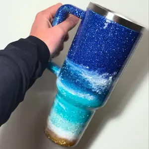 Beach Style Cup - Blue Glitter Design, Details as shown in the Image