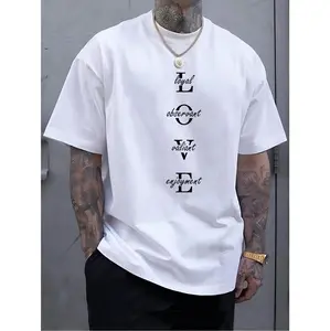 Retro Men's Regular-Fit Sports T-Shirt, Geometric Lettering Design, Comfortable Casual Summer Wear
