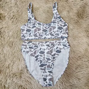 Gray camouflage printed Two Pieces Bikini women summer swimwear