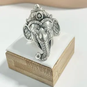 Sterling Silver 925 Big Elephant Ganesha Hollow Lightweight Electroformed Ring