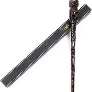 Owl Wand - Handicraftviet - Hand Carved Wooden Magic, Suitable for Adult & Child, Ideal for Halloween, Christmas & Birthday Celebrations - 15 inch.