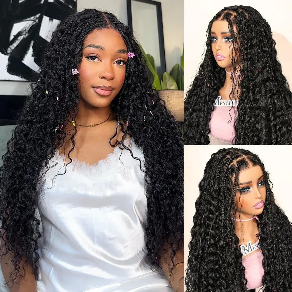 [Upgraded 7x6 Lace] Menglle Hair Pre Box Braided 7x6 Water Wave No Need to Style Pre Cut Lace Front Human Hair Wigs Gluless Boho Curly Ready to Go Pre Hair style#Summervibes#DealsForYouDays