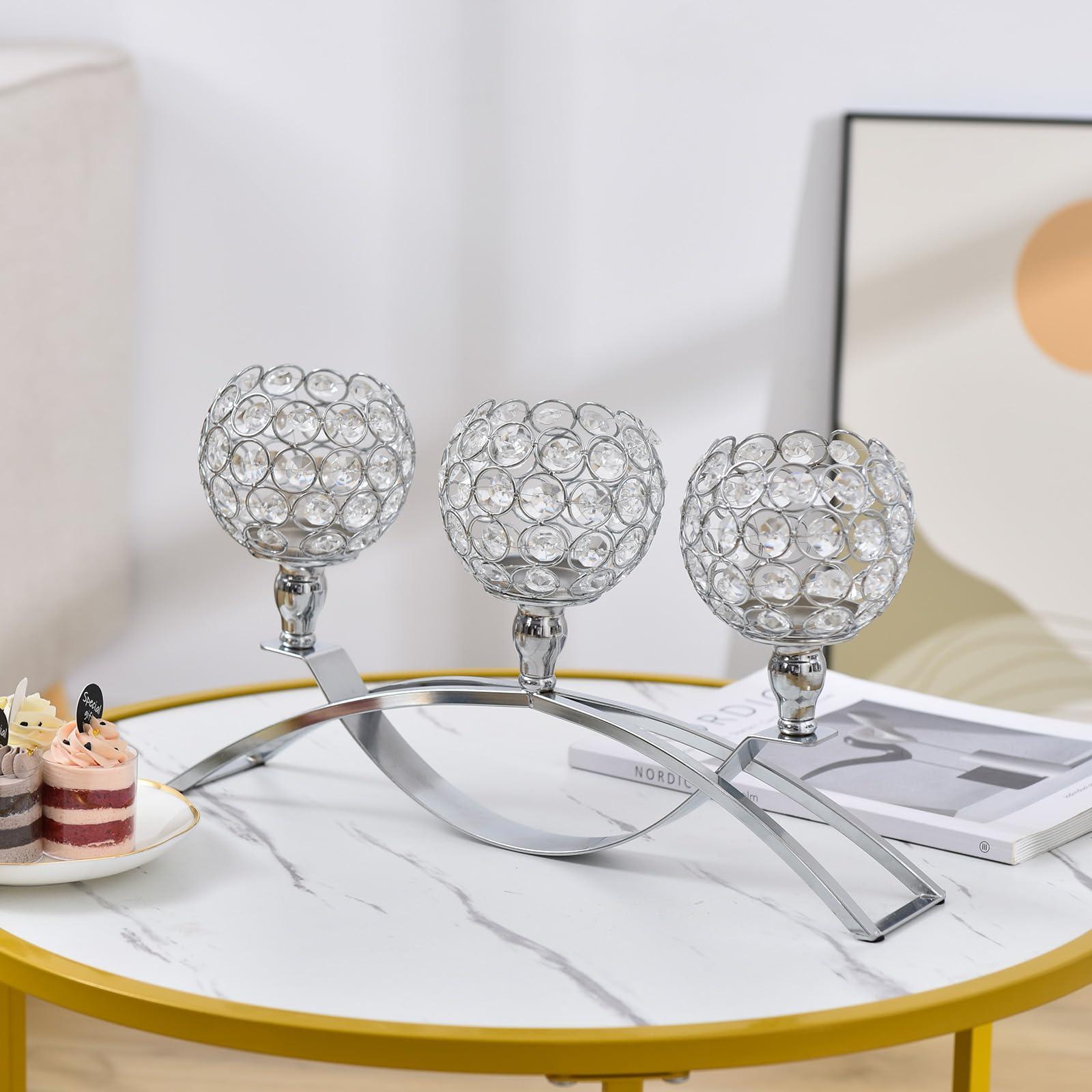 3Pcs Gold 3-Arm Tealight Candle Holders, Candlestick Candelabra Stand Wedding Table Centerpieces & Home Decor for Living Room Fireplace, Holiday Party Use