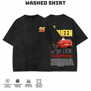 Retro Two Side Cars Washed T-Shirt , Cars Movie T-Shirt, Mc queen and Mater Retro Vintage Unisex Oversized Anime Graphic Tee – Trendy Y2K Acid Gildan,Manga Game Movie Lover Gift For Fans Merch