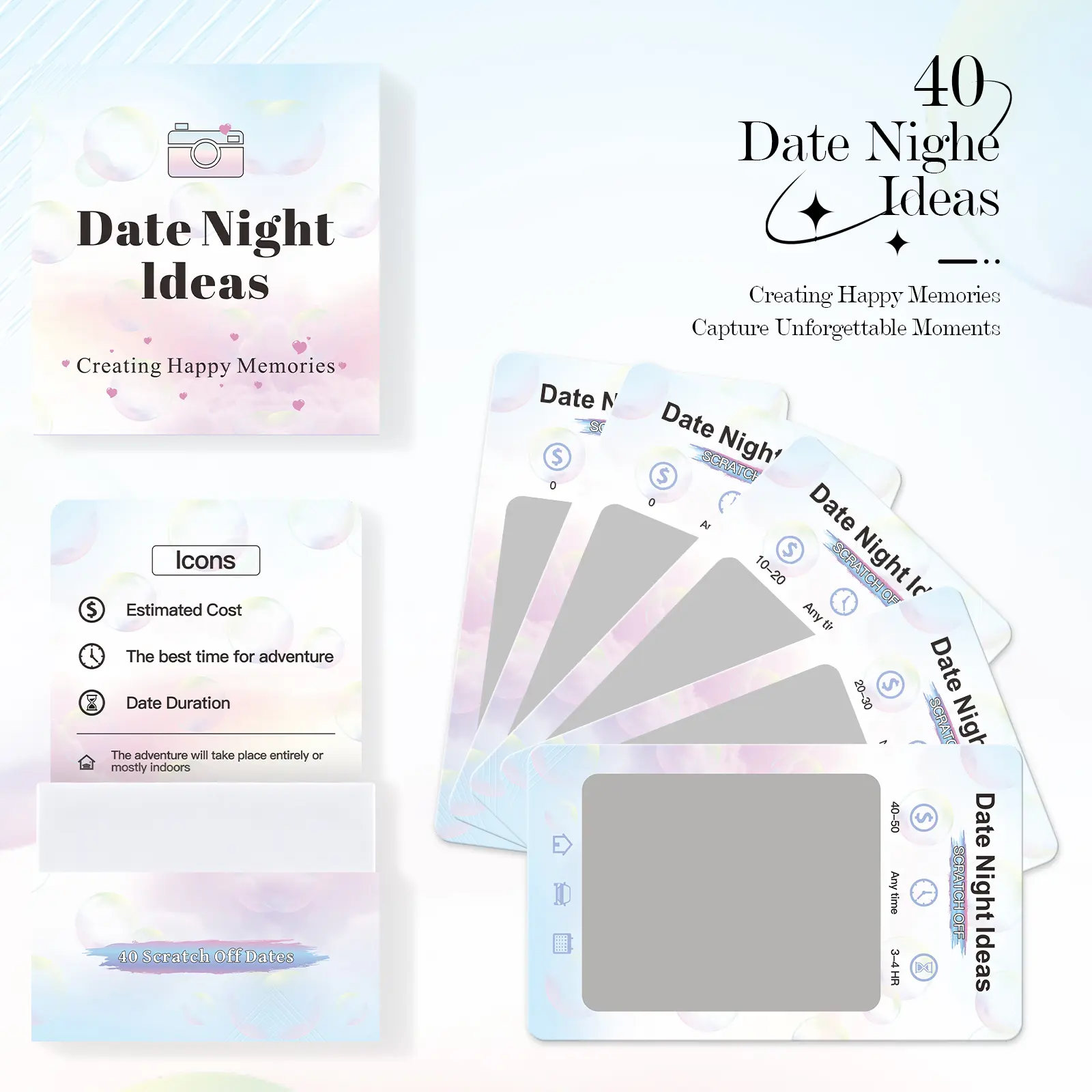 Date Night Idea Cards(1/2/3/4 PCS), 40 Date Ideas, Gift Boxes, Gifts, Game Cards, Valentine's Day gift, Date Night couple game