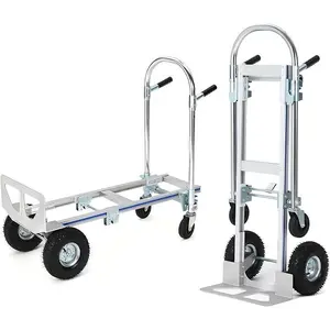 Heavy Duty 2-in-1 Aluminum Hand Truck - Collapsible Dolly Cart, 700 lbs Capacity, 10" Wheels, Convertible & Portable Utility Cart