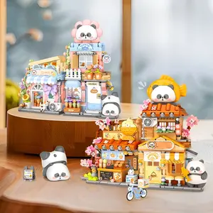 858 Particle Small Rake Taiyaki Small Rake Panda Flower House Assembly Building Blocks Creative Building Block Street Scene Desktop Ornament Educational Assembly Building Blocks Toy Ornament Gift Foldable House Cottage Gift for Boys and Girls Holiday Gift