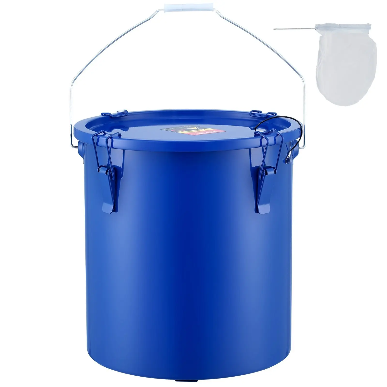 Fryer Grease Bucket, 6 Gallon Oil Disposal Caddy, Carbon Steel Fryer Oil Container With Rust-Resistant Coating, Oil Transport Bin With Secure Lid And Lock Clips, Filter Bag For Hot Cooking Oil Filtering, Blue Finish