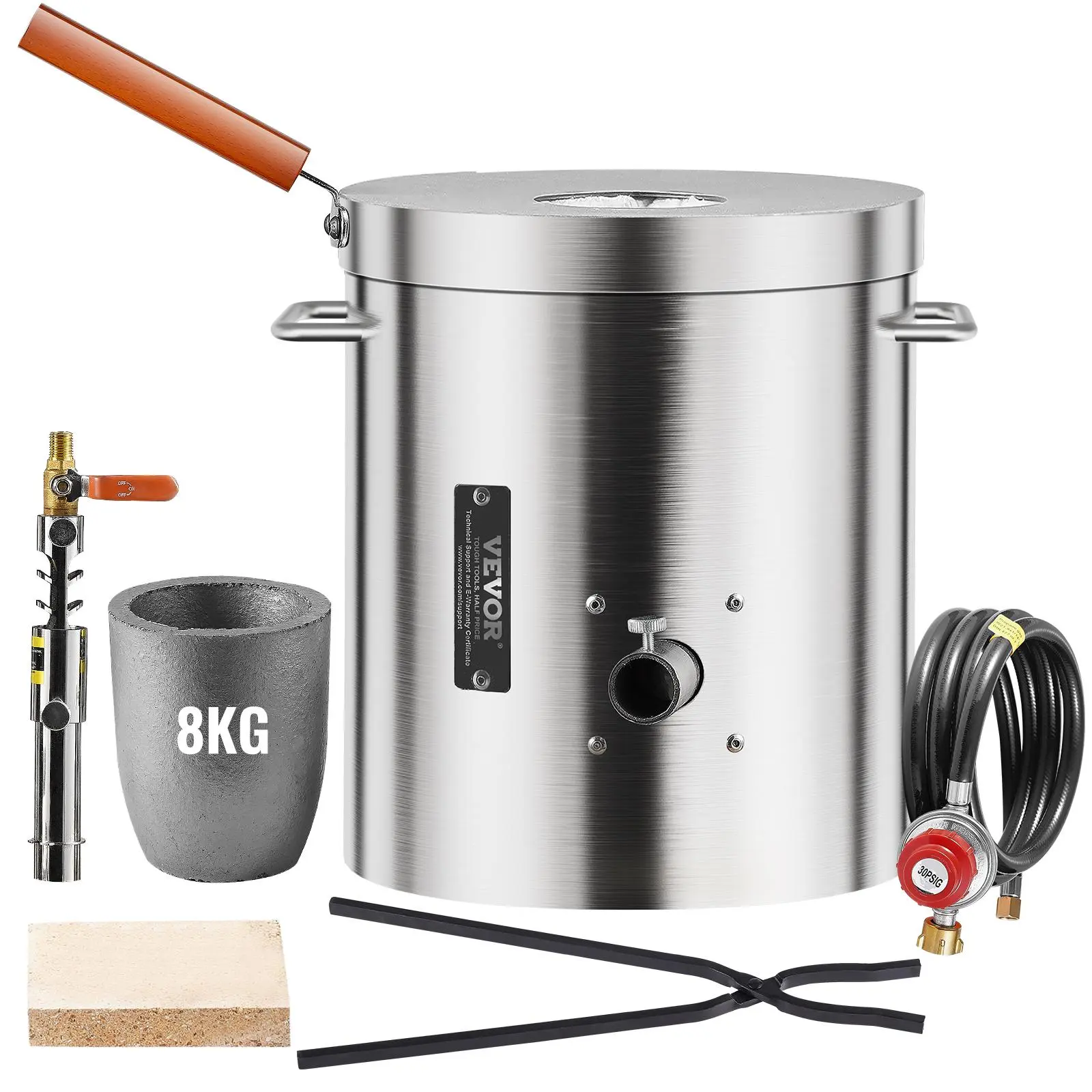 【Summerfinds】VEVOR Propane Melting Furnace Kit,  8KG/18lbs Gas Metal Melting Furnace Kit, Foundry Home Kiln with Crucible, Tongs, Wooden Handle, Smelting Casting Tool for Gold Silver Copper Aluminum Metal Recycle