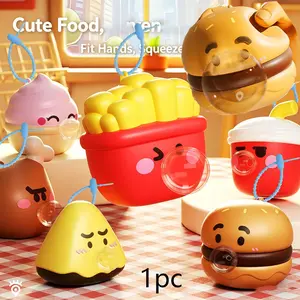 Novelty And Cuteness Pressing And spitting bubbles fun toy,Simulate Food Shape Hamburgers,Chicken Legs,French Fries Etc Squishy Bun Fidget Toy,Squeeze Toy,Soft Material,Stress Relief for Anxiety Safe Portable Sensory Decompression Party Favors.
