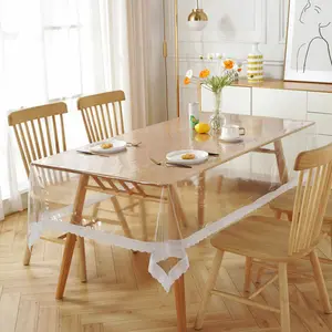 1count Lace Edge Transparent Pvc Waterproof Table Cover Oil-proof Dining Table Decor Tablecloth Home Hotel Wash Free Tablecloth