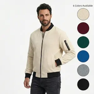 Men's  Full Zip Jacket Lightweight Waffle Knit Bomber Jacket Stand Collar Full Zip Side Pockets Solid Casual Coat Solid Color For Men Casual Daily Wear Spring Fall Street Style Weekend Outings Versatile Comfortable