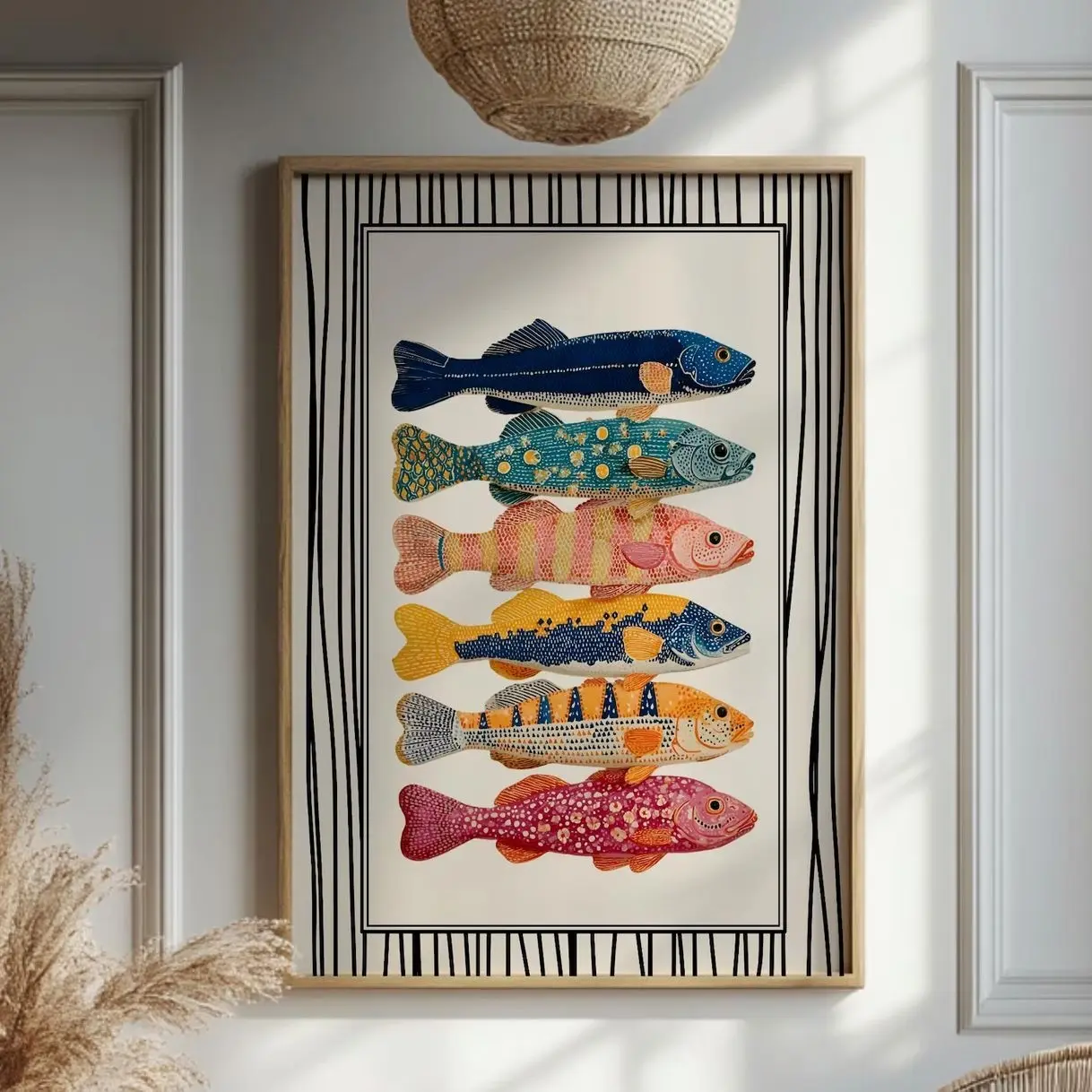 Colorful Fish Poster Retro Coastal Kitchen Wall Art Nautical Marine Decor J