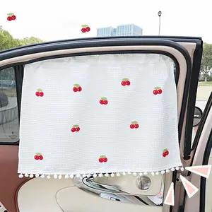 Cartoon Cherry Pattern Car Sunshade Curtain, Creative Car Sunshade Curtain, Car Interior Decoration Accessories for Women & Girls