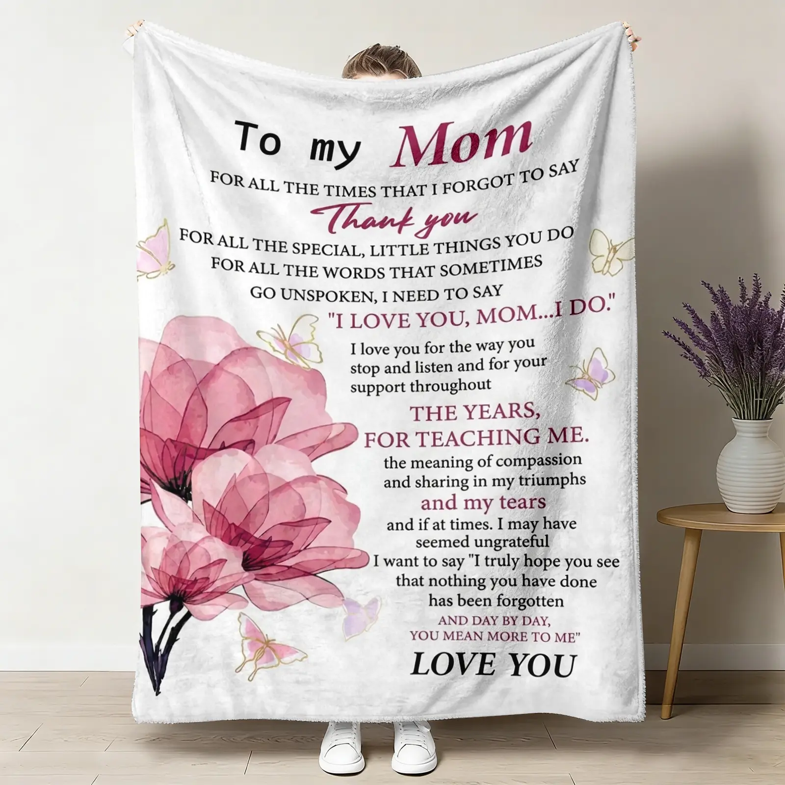 2026 Mother's Day Gift for Mom - To My Mom Soft Cozy Flannel Blanket, Heartfelt Thank You Love Letter Plush Throw, Sentimental Keepsake Gift for Mom from Daughter Son for Bedroom Sofa