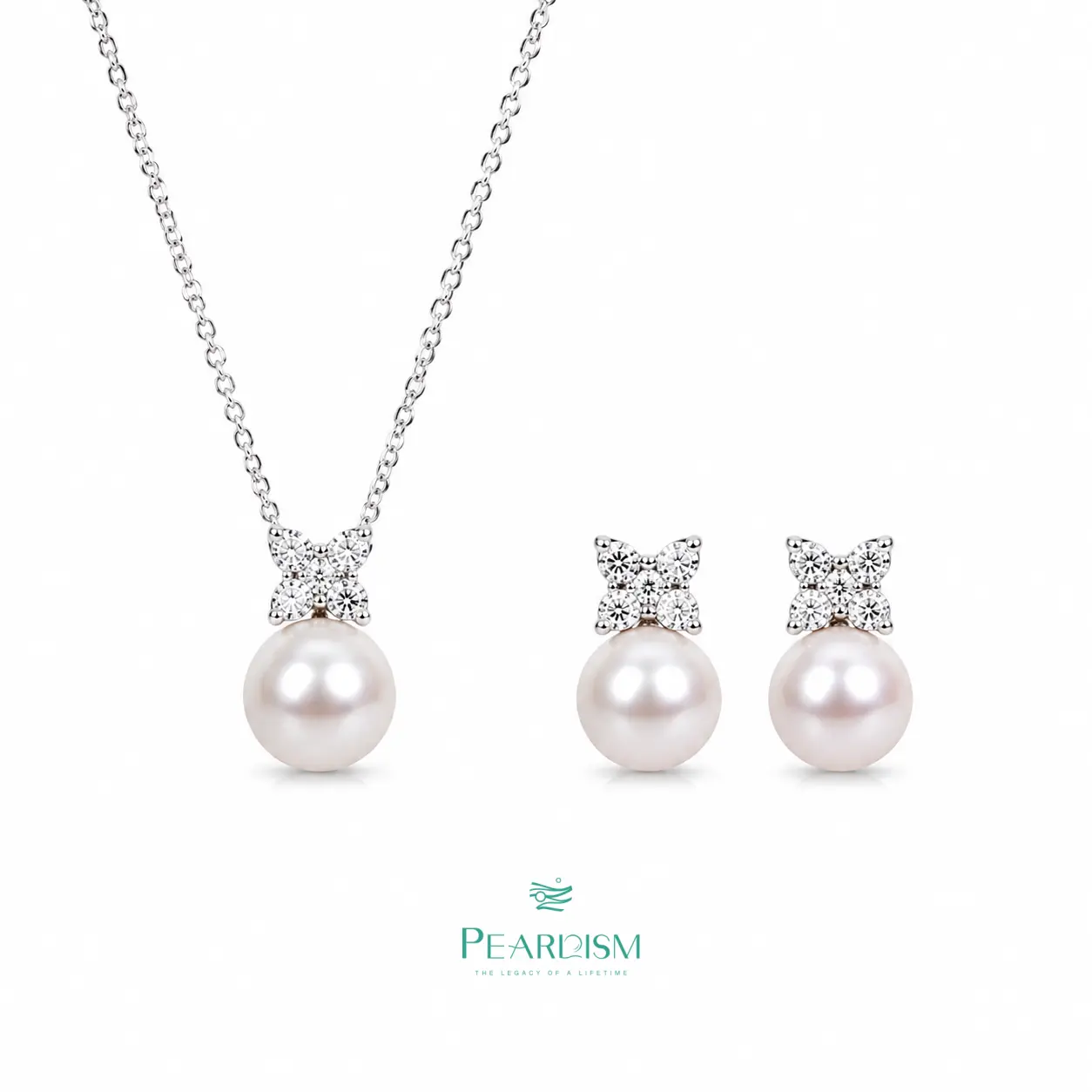 【Live】Seawater Pearl Akoya Pearl Jewelry Set Clover Design 7-9 mm Light Pink color Seatwaer Pearl Akoya Pearl Necklace+Earring S925-ASAS006