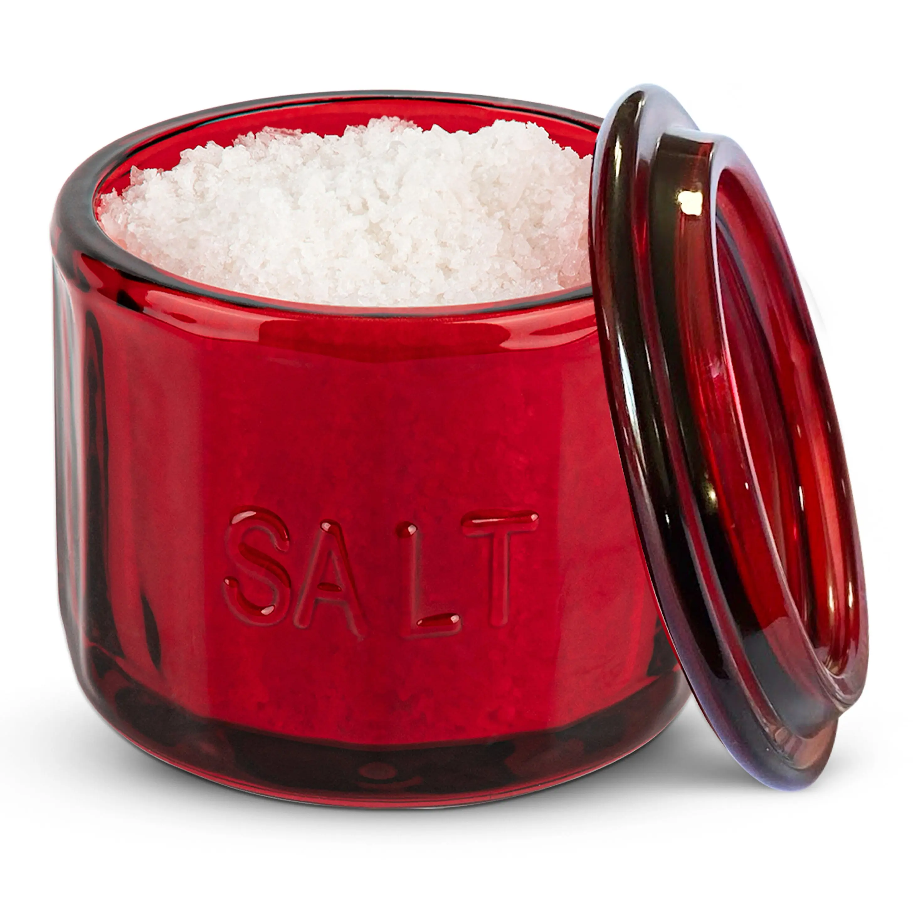 Elegant Round Glass Salt Cellar with Lid | 10oz Embossed Spice & Salt Storage Jar for Kitchen Counter