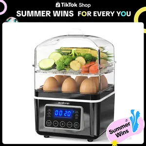 EVOLOOP 2 Tiers Electric Food Steamer for Cooking, 4 QT Digital Multi Vegetable Steamer with BPA-Free Stackable Baskets, Rapid Egg Cooker with Auto Shut-Off, Ideal for Veggies, Rice