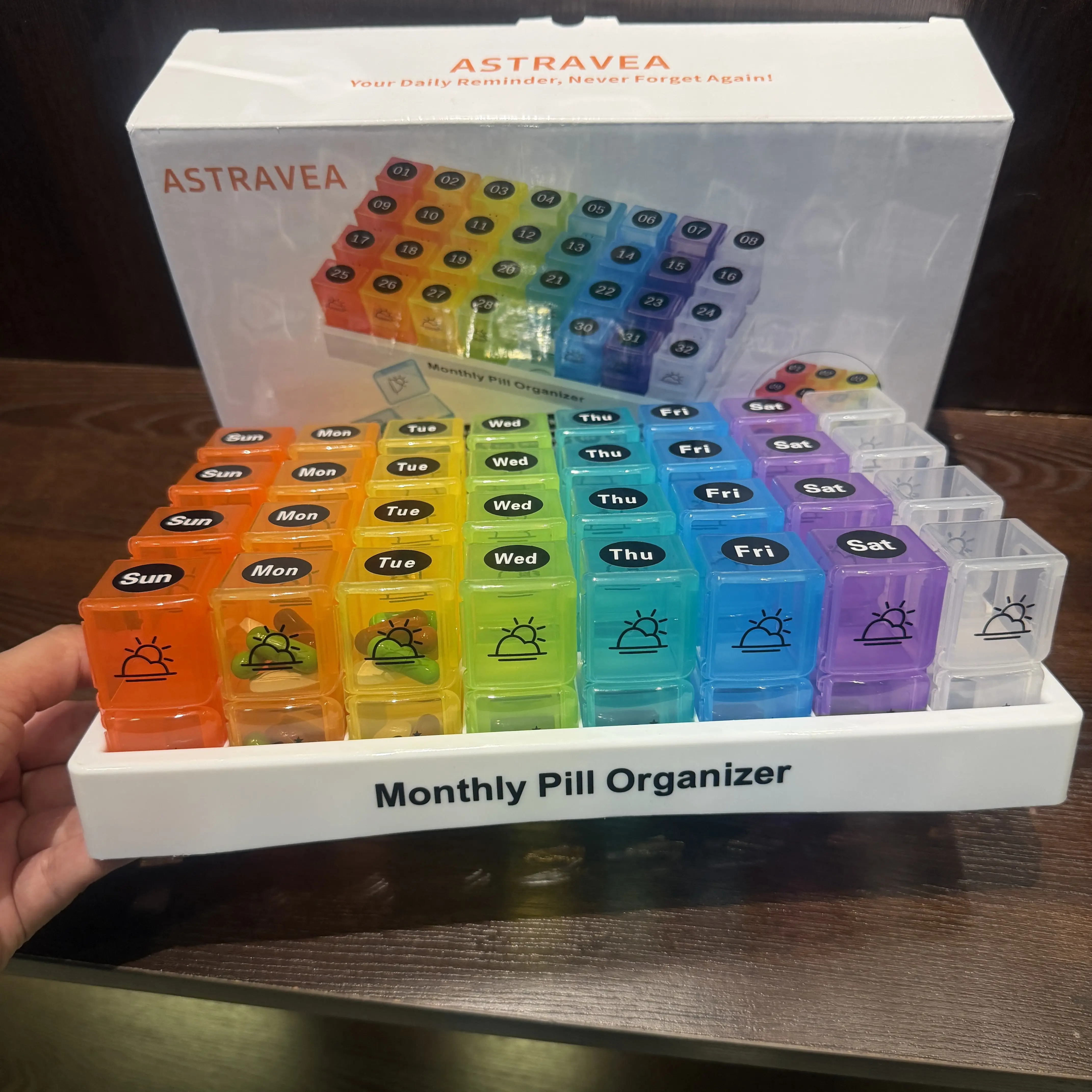 ASTRAVEA Larger Monthly Supplement Organizer - Portable Vitamin Organizer with AM/PM Compartments, Big Font, Easy Use & Read, High-Capacity, Modern, Customizable, Travel-Friendly Home Storage Box to Avoid Missed Doses