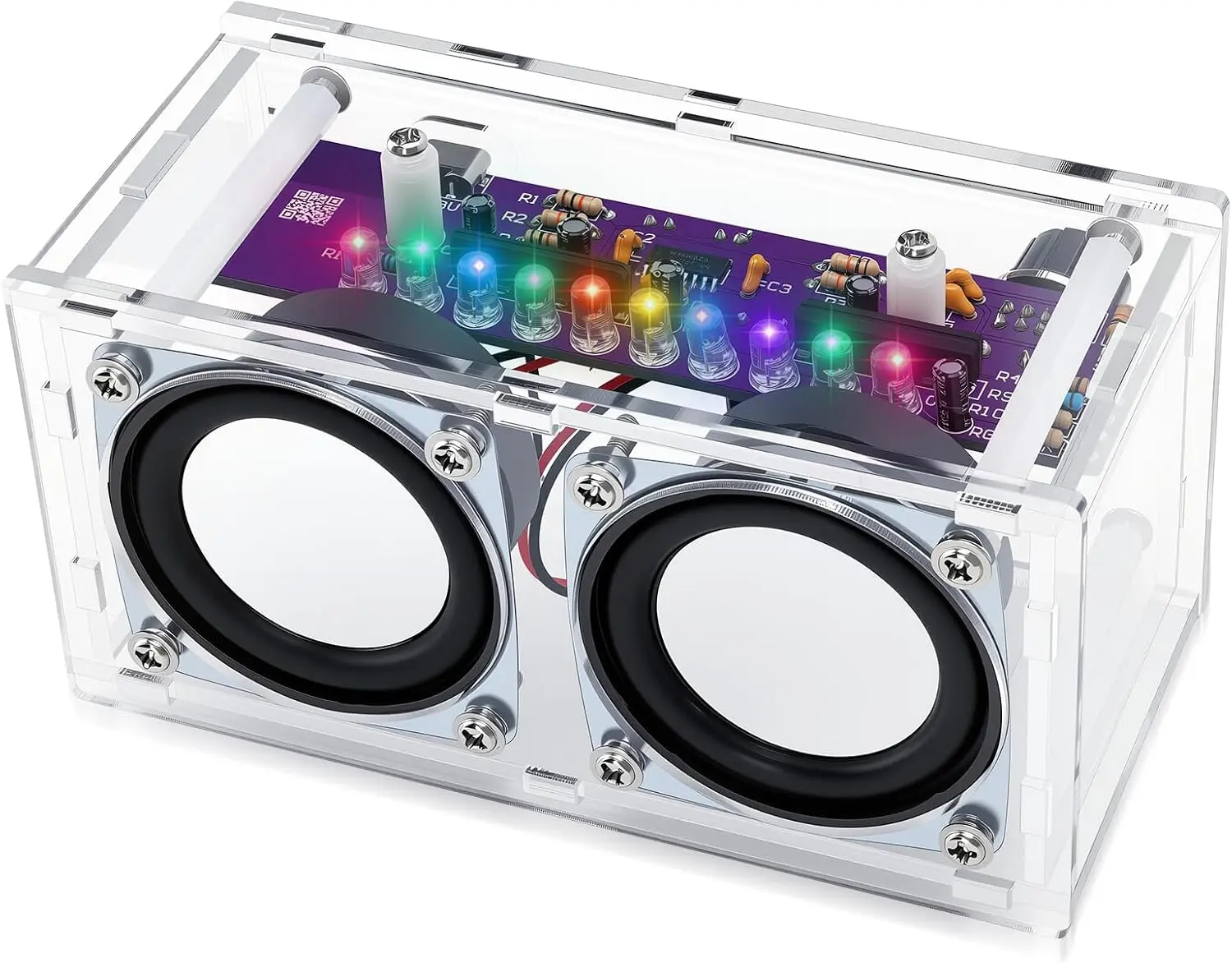DIY Bluetooth Speaker Kit with LED Light Show - Acrylic Case Dual Speaker Set - Soldering Practice Electronics Kit for Adults & Teens - STEM Projects