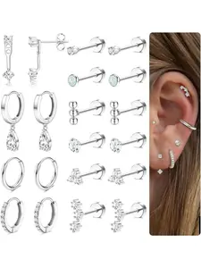 Hypoallergenic Flat Back Earrings 14K Gold Plated Cartilage Earring Sets for Multiple Piercing 20G Stainless Steel Earrings for Women Trendy Earring Stacks Small Hoop Flatback Stud Earrings