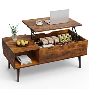 Sweet Furniture F Coffee Tables, Small Coffee Table with Storage Shelf and Hidden Compartment, Modern Wood Lift Top Coffee Table for Living Room, Office, Reception Room