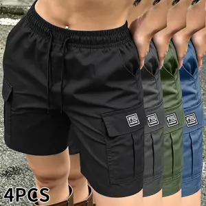 Set of 4 women’s summer cargo shorts featuring an elastic drawstring waist that can be adjusted and multiple pockets; suitable for everyday wear and casual activities. Women’s cargo shorts.summervibes