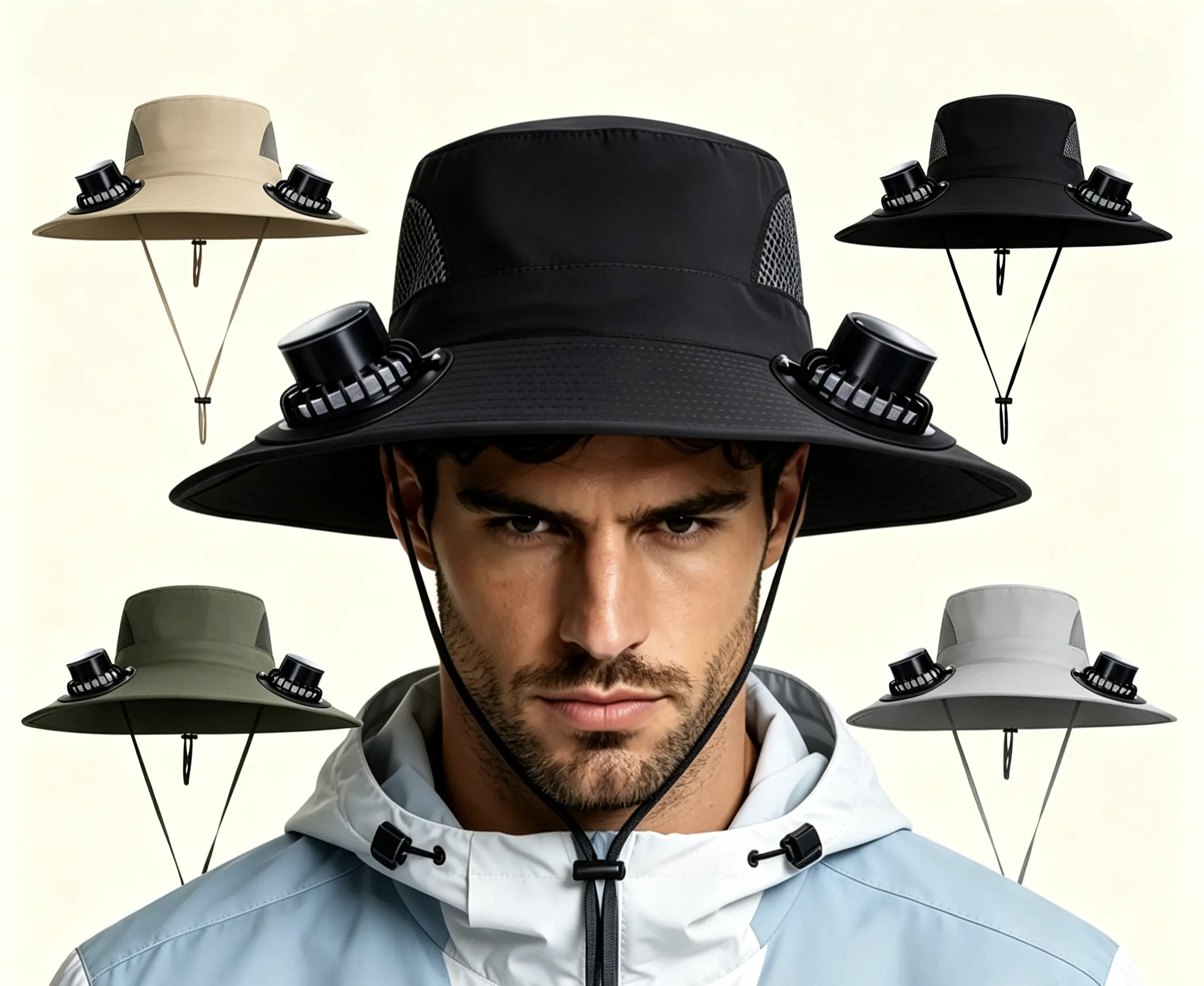 RODEWILL Solar Fan Hat, Unisex Wide Brim Sun Hat with 3-Speed Built-in Adjustable Fans, UV Protecting Outdoor Wear for Fishing & Work