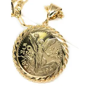 Gold Plated Mexican Coin Centenario Mexicano Moneda 50 Pesos Pendant Chain 26"