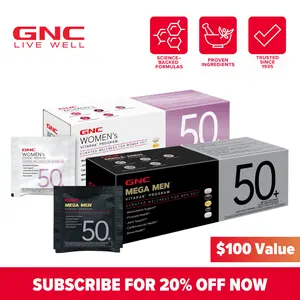 Golden Wellness Bundle: GNC Women & Mega Men's 50+ Vitapak, 5-in-1 Multivitamin Pack, Energy Production, Menopause & Prostate Support, Cardiovascular, Joints, Bone Health Support, Edible Dietary Supplement, Jumpstart